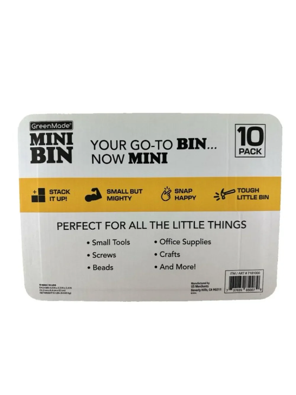 GreenMade MINI BINS 10-Pack Tiny Tote Stackable Storage Heavy Duty Utility Style